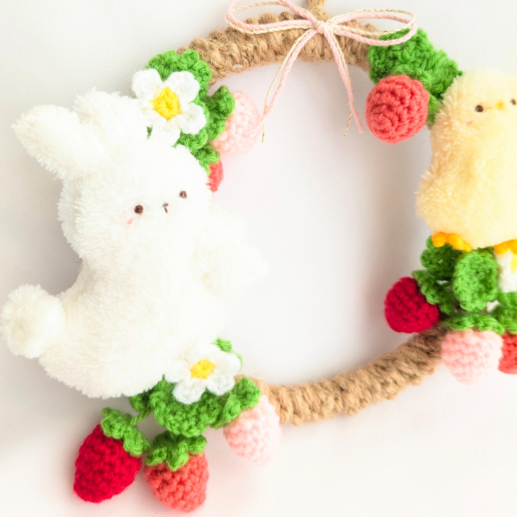 いちご大好き♡ふわふわひよこちゃんとうさぎさんのリース | 5枚目