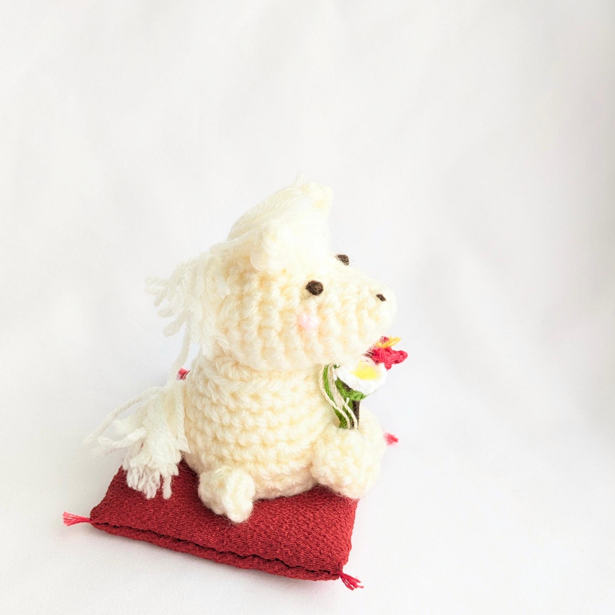 【受注制作】座布団付き干支の置物(白うまさん) | 2枚目